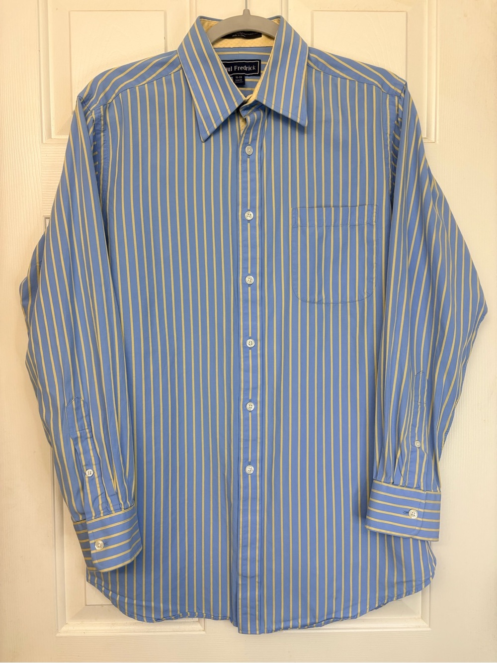 Paul Frederick Blue & Yellow Stripe Men's Button-Down Shirt